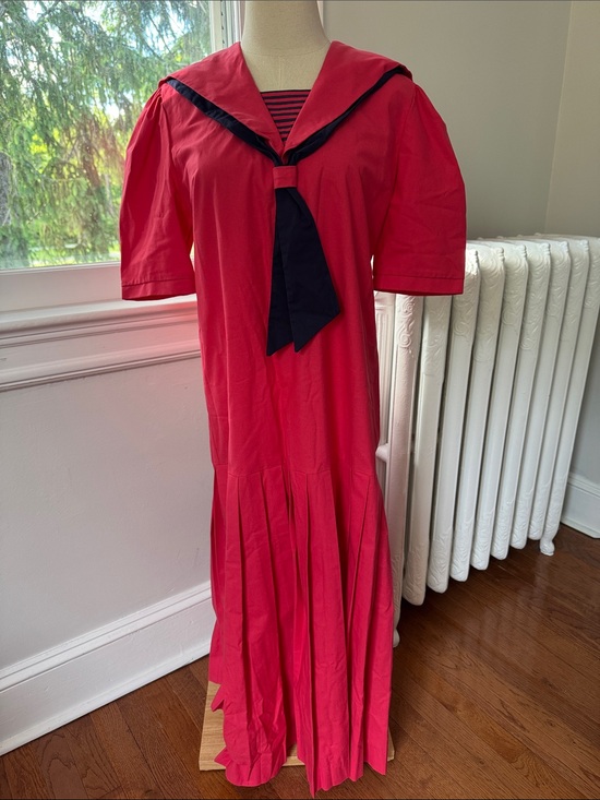 Laura Ashley Dresses & Skirts - Vintage Laura Ashley coral cotton Midi Sailor Dress with Navy Trim